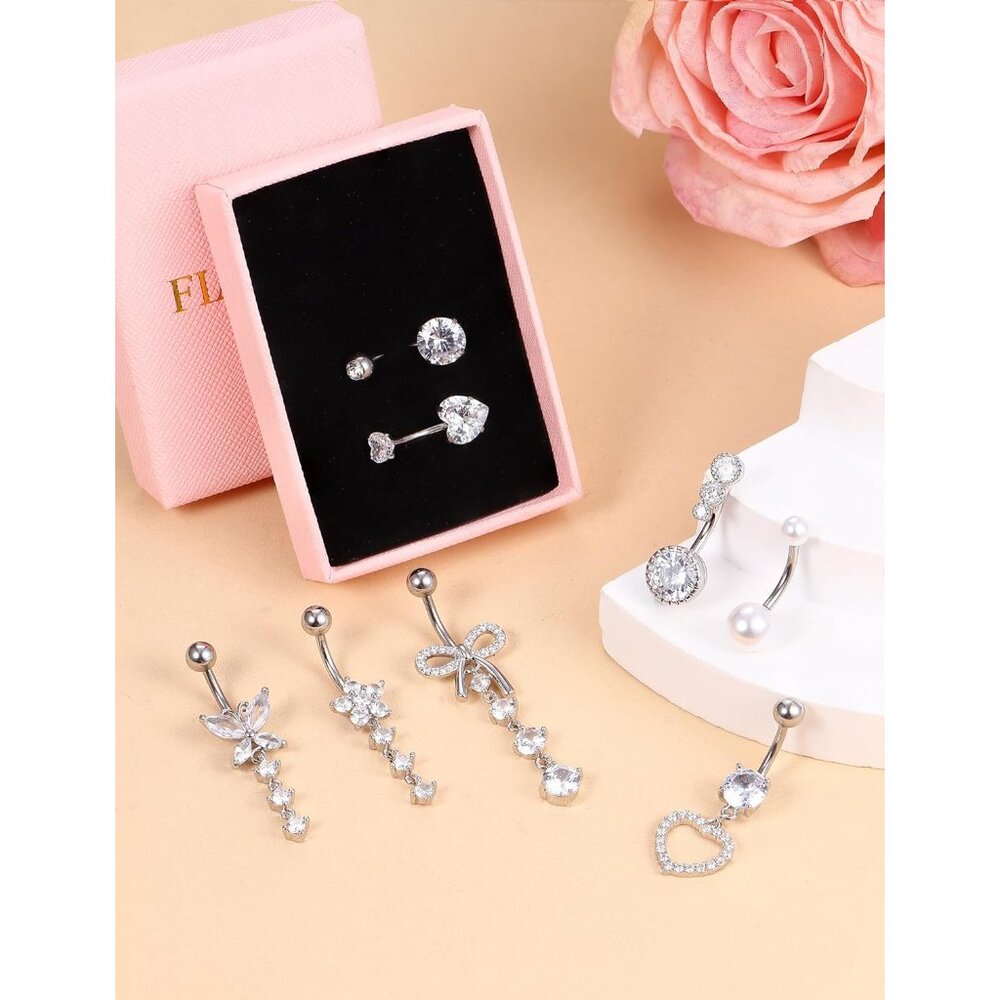 8 Pcs Belly Button Ring Dangle Hypoallergenic Sur… - image 4